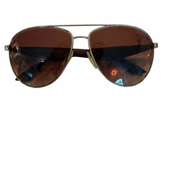 Prada Accessories - Prada PR 53QS ZVN-1X1 Pale Gold Aviator Sunglasses Brown Lenses Silver Frame